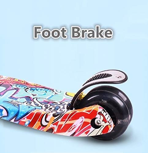 Jipemtra Scooters for Kids 3 Wheel T-bar Adjustable, Riding Kick Scooters for Kids Height Adjustable LED PU Flashing Foldable with Gorgeous Graffiti for Kids (Colorful)