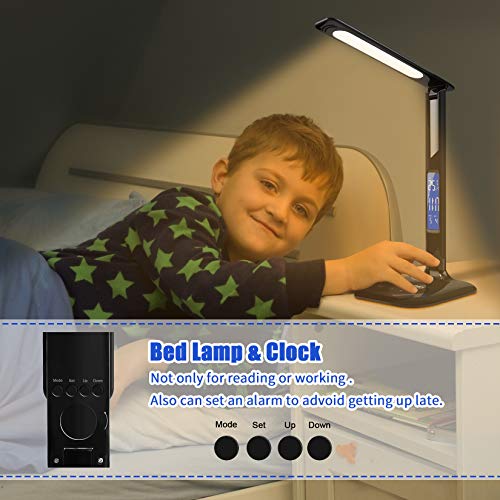 Ledgle Led Desk Lamp With Usb Charging Port 8w Foldable Office Lamp With Clock Alarm Date Temperature Adjustable 5 Dimmable Brightness 3 Lighting Modes Eye Caring Touch Table Lamp Black Pricepulse