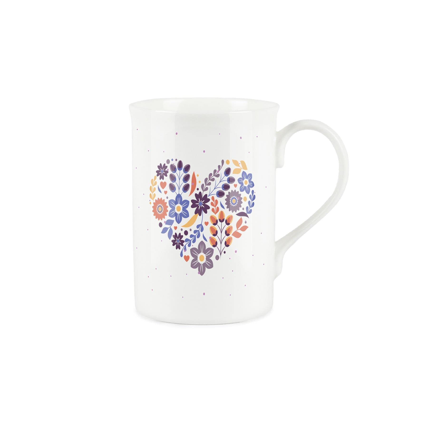 Floral Heart Anniversary Love Mug - Bone China White Cup Coffee/Tea Present Gift