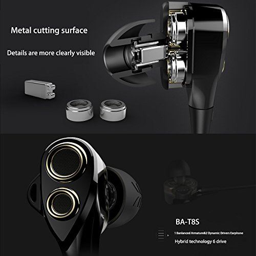 in-Ear HiFi Earphones, UiiSii T8S Triple Driver Earbuds Noise Reduction and Deep Bass with Mic Volume Control for Smartphones (Black)