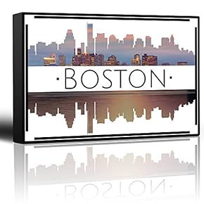 City Skyline Series - Boston - Colorful Urban Art - Sunsets and Silhouettes Famous Buildings and Landmarks - Canvas Art Home Art - 12x18 inches