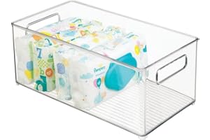 mDesign Plastic Deep Bin Organizer Caddy Container w/ Handles for Nursery, Kitchen, Pantry, Bathroom, Cabinet Storage Organization - Holds Snacks, Bottles, Baby Food Jar, Diaper - 14" Long -Clear