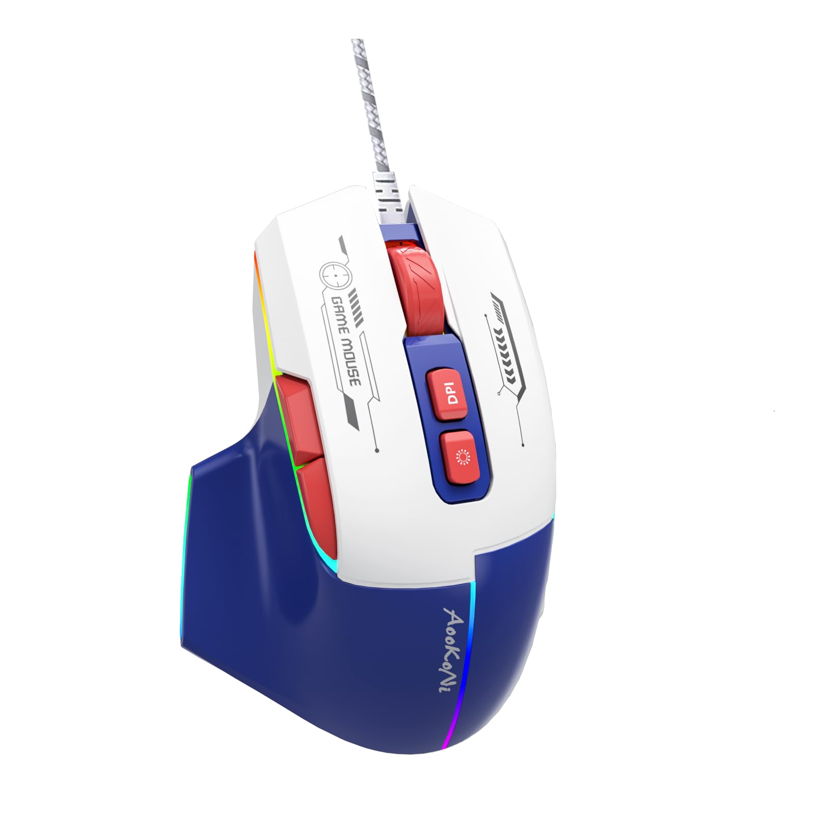 AooKoNi Gaming Mouse, Wired Gaming Mouse with RGB Backlit, 7200DPI Adjustable, PC Gaming Mice with 7 rogrammable Macro Buttonsg, Ergonomic Mouse Gamer for PC, Desktop, Mac，Laptop, Chromebook.