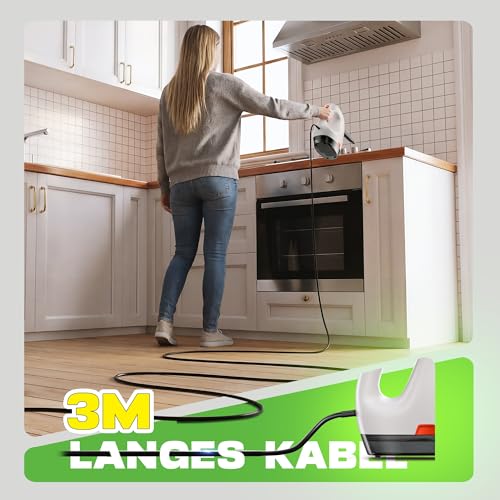 Handheld Steam Cleaner 1200 W, 500 ml Removable Water Tank with Detergent Dispenser, Removes Grease and Dirt, Steam Cleaner Handheld Device for Kitchen, Bathroom, Grouts, Windows & Household