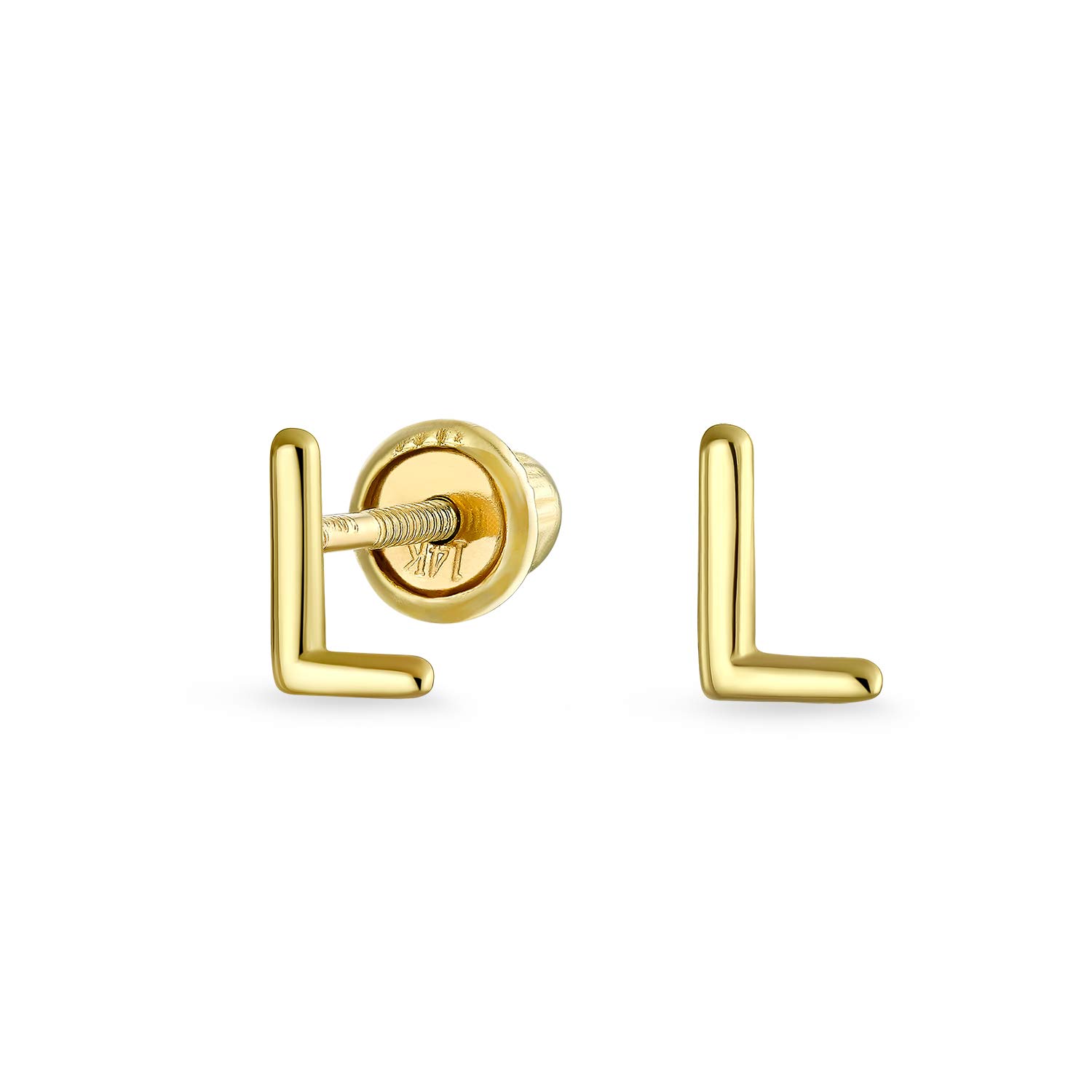 ABC Minimalist Real Yellow 14K Gold Capital Block Alphabet Letter Initial L Stud Earrings Safety Ball Screw Back For Teen For Women โ image 1