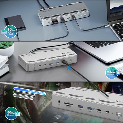 WAVLINK Intel Certified Thunderbolt 5 Dock, 12-in-1 TB5 Docking Station with 120Gbps Max Transfer, 140W PD, 2.5G Ethernet, 4X USB-A 3.2 Gen 2, SD4.0, for Windows 11/Mac OS 14.6 or Later TB5/4 Laptops