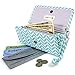 Cash Envelope Wallet for Women-Tyvek Material- Blue/White Herringbone Pattern-Detachable Wrist Strap