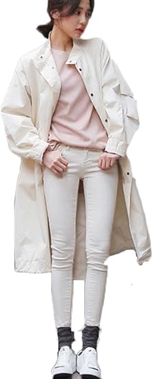 Amazon ドチィン Daocheng レディース 春 秋 薄手 トレンチコート ロング丈 無地 シンプル スプリングコート ゆったり 着痩せ アウター ファッション 人気 トレロ トレンチコート ホワイト コート ジャケット 通販