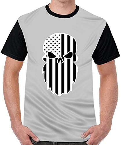 Aabigale American Flag Skull Men's Graphic Funny T-Shirts Gray