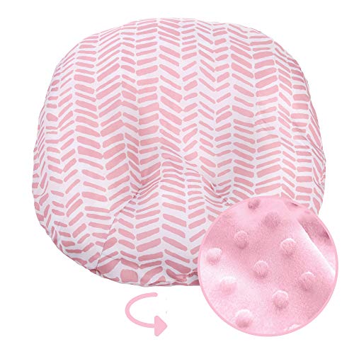 Water Resistant Removable Cover for Newborn Lounger | Pink Herringbone Design | Minky Slipcover | Premium Quality Soft Wipeable Fabric | Great Baby Girl Shower Gift