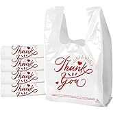TGEONIX 100/300-Pack White Thank You T-Shirt Bags, 11.5x6.5x21 Inches, Reusable Grocery Retail Packaging for small Business