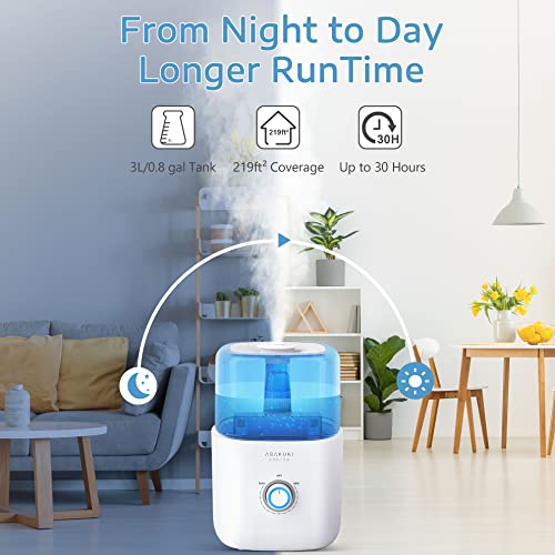 ASAKUKI Humidifiers for Bedroom, 3L Top Fill Cool Mist Humidifiers