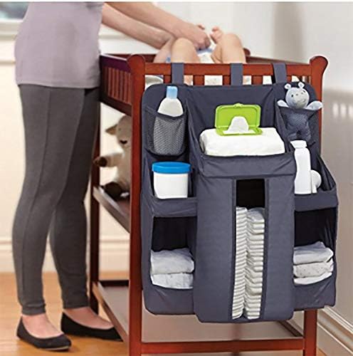MosQuick® Cot Organiser, Nursery Organizer and Baby Diaper Caddy | Hanging Diaper Organization Storage for Baby Essentials | Hang on Crib, Changing Table or Wall - Blue Colour