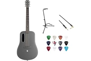 KELLARDS LAVA ME 4 Carbon 36 with Airflow Bag Space Grey w/Rok-It Tripod Guitar Stand, Kopul PREM Performance Series Right Angle Cable and Celluloid Guitar Picks Shape Medium 12-Pack Bundle