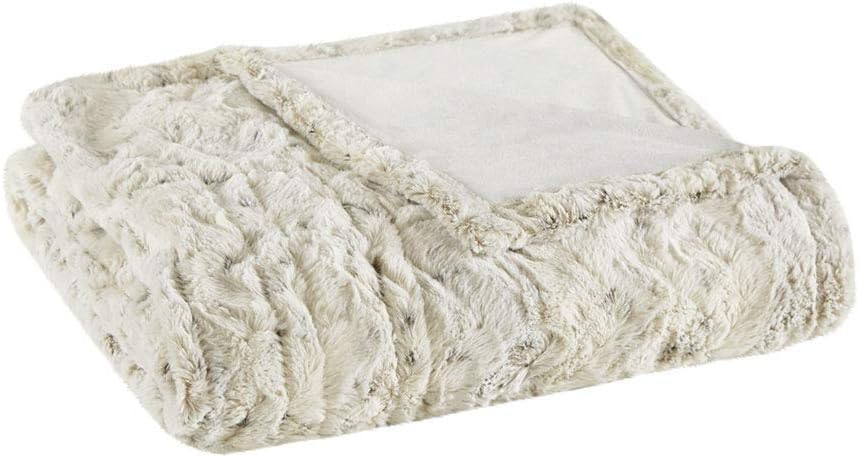 Beautyrest Zuri Electric Blanket Throw Ultra Soft Faux Fur Reverse to Mink Auto Shut Off Oversize with 3 Heat Level Setting Controller-5 Years Warranty, 50x70, Snow Leopard