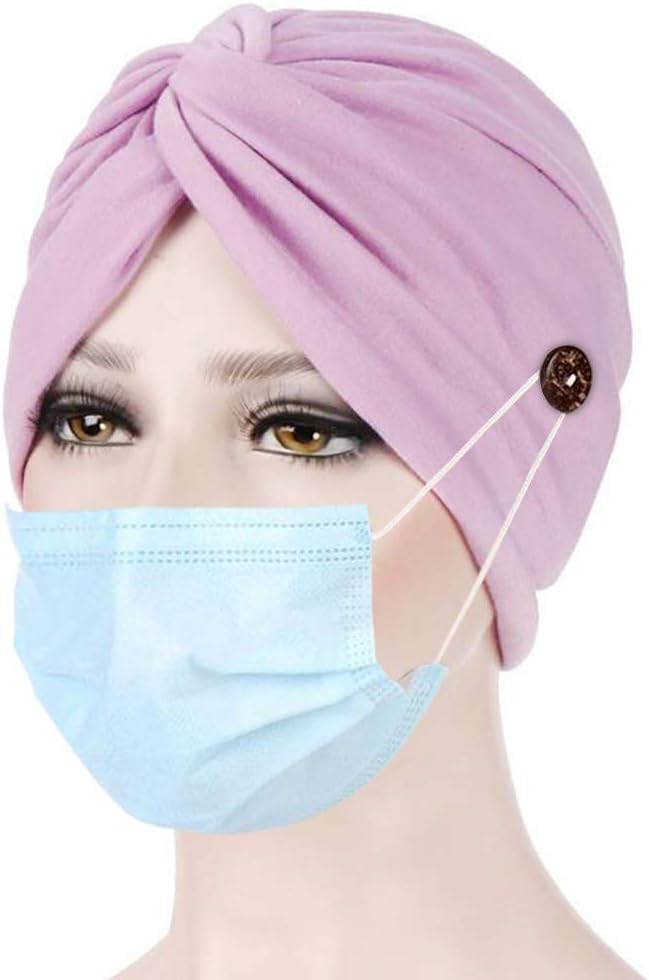 Tuuu Fashion Soild Color Turban Head Band with Buttons for Women, Stretch Head Wrap Cross Bandana Cap Headwear, Button Hair Wrap Hat to Protect Your Ear