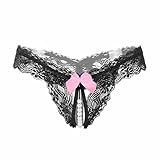 YRYC Women's Sexy Midnight Bow-Tie Panties Lace Sheer FreeSize (Black)