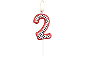 ININGER Racing Cars Themed Birthday Candles for Cake,Red Grid Racing Candle,Number 2 Candle Happy Birthday Cake Topper for Boys Girls Racing Car Birthday Party Decorations Supplies Gifts