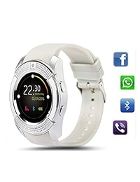 TKSTAR Smart Watch Bluetooth V8 Ronda visualización táctil IPS Deporte Relojes Sim Tarjeta TF con cámara inteligente Monitor calorías de sueño muñeca Watch para teléfono Android, Blanco