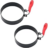 3.5" Egg Rings Set of 2 with Silicone Handle, Round Mold for English Muffins,Pancake Mold for Indoor Camping Breakfast Sandwi