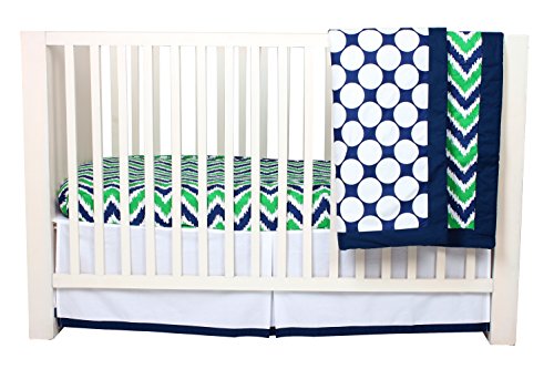 Bacati Mix and Match Crib Skirt White with Band at Bottom, Navy