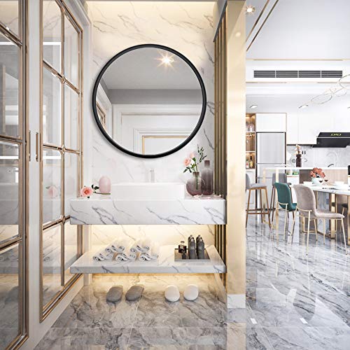 24 Inch Large Round Wall Mirror Rubber Frame Bathroom Mirror Decorative