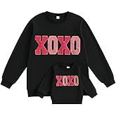 Family Matching Mommy and Me Valentine's Sweatshirt Long Sleeve Crewneck Embroidery Pullover Top
