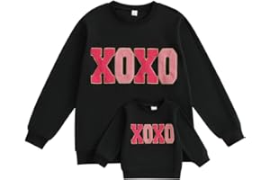 PUDCOCO Family Matching Mommy and Me Valentine's Day Sweatshirt Long Sleeve Crewneck Embroidery Pullover Top