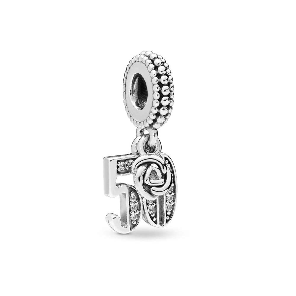 FGT 50 Celebration Charm fits Pandora Bracelets Sterling Silver Rose Birthday Charms Gift for Women Mum Grandmother Valentine Anniversary