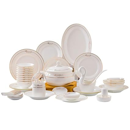 MYJ Juego de Platos de Porcelana de Hueso - Juego de Platos de Cerámica para el