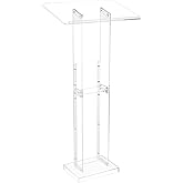 VEVOR Podium Stand, 50-Inch Acrylic Lectern, Portable Laptop Desk with Wide Reading Surface and Storage Shelf, Book Stopper, 