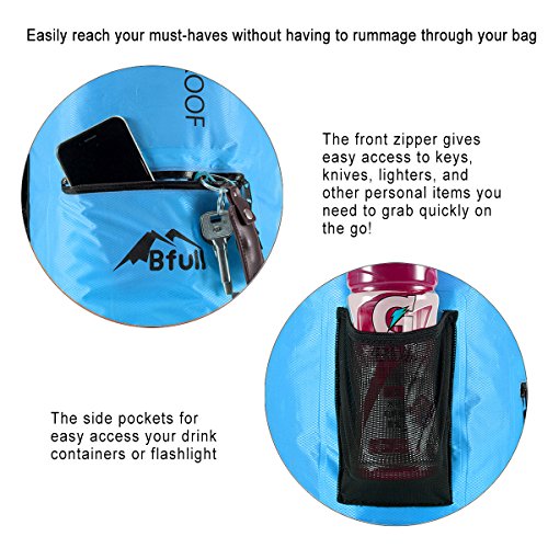 BFULL Waterproof Dry Bag 10L/20L [Lightweight Compact] Roll Top Water Proof Backpack with 2 Exterior Zip Pocket for Kayaking, Boating, Duffle, Camping, Floating, Rafting, Fishing - Thumbnail 3