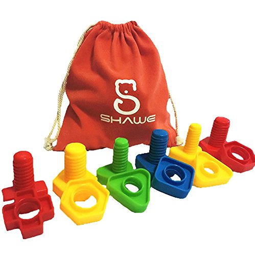 SHAWE Screw Set of 16,Jumbo Nuts and Bolts丨32 pc in 4 different shape and colors丨Explore Fine Motor Skill Toys for Toddlers Preschoolers,Therapy Tools,Educational Learning Toy丨Kids Safe Material