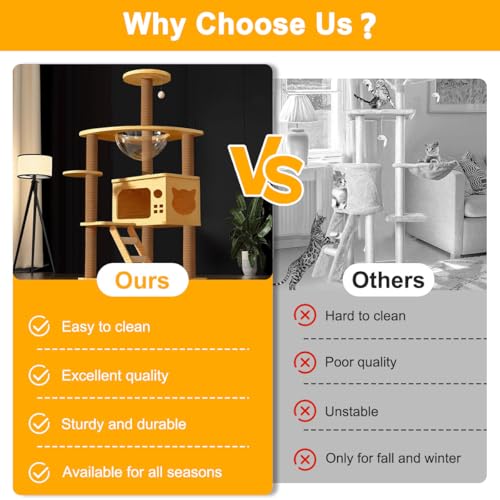Gluckluz Cat Tree House Tower Sisal Rope Scratching Post Pet Climber Scratcher Condo with Interactive Toy for Adult Cat Kitten Indoor Play Sleeping Activity (Beige)