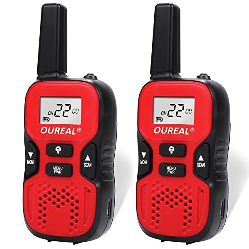 OUREAL Kids Walkie Talkies Toys Long Distance 22 Channel FRS/GMRS 2 Way Radio for Kids (1 Pair) Red