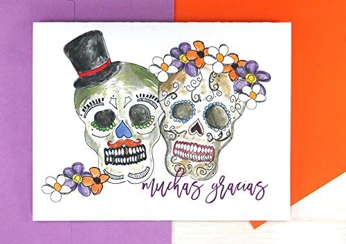Mexican Sugar Skulls Gift, Personalized Stationery Set, Custom Notecards, Personalized Stationary Set, Dia de los Muertos, Day of the Dead Wedding Stationery Set of 10