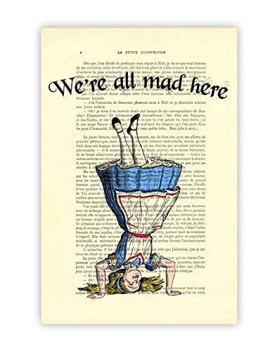 Amazon Com Alice In Wonderland Wall Art Decorations We Are All Mad Here Alice Quote Poster Handmade