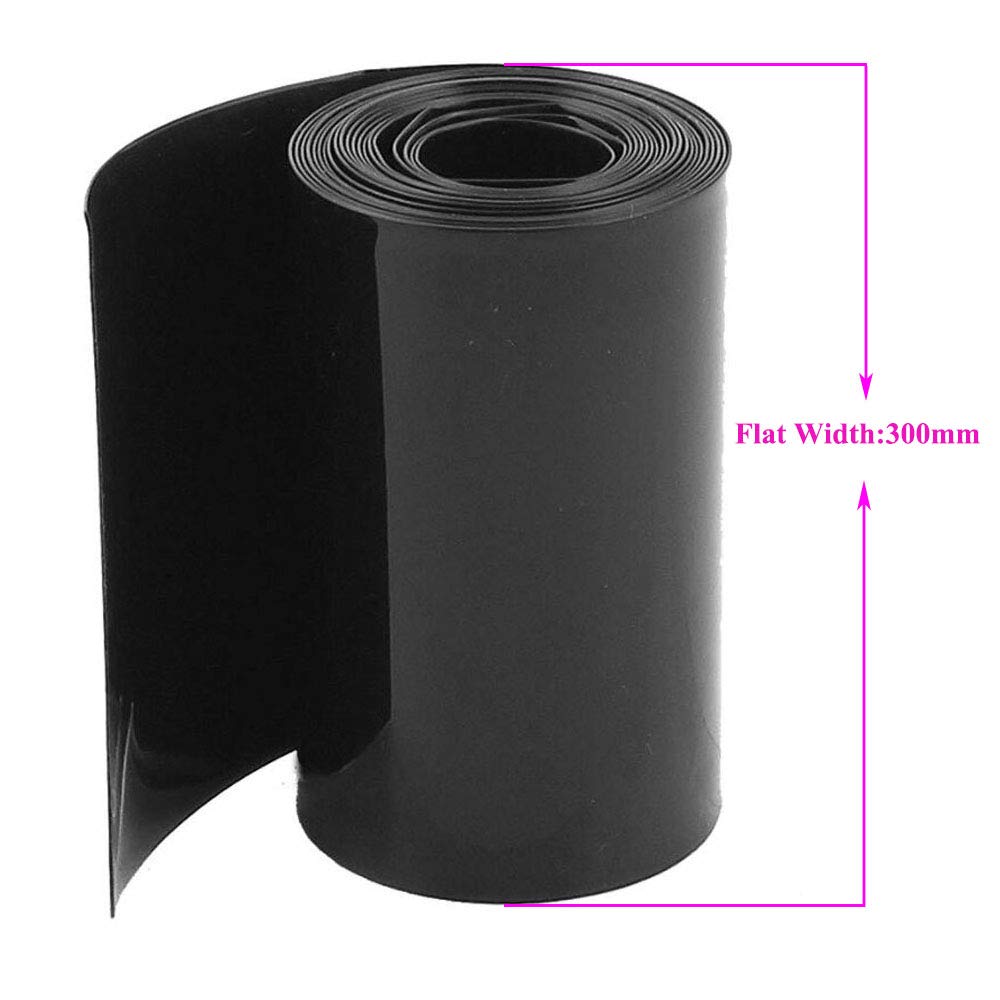Black Battery Heat Shrinkable Tubing,3m (1Roll) of 0.15x300mm Battery Pack Wrap Heat Shrink Sleeve for 18650 21700 AA AAA 18500 20700 26650 Battery Pack