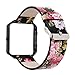 YOSWAN Replacement Band for Fitbit Blaze, Watchband Floral Soft Leather Strap Replacement Watch Band Wristband Bracelet Strap and Frame for Fitbit Blaze (Black Pink+ Black Frame)