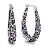 Crystalogy Silver Plated Crystal Inside Out Oval Shape Hoop Earrings, 1.2 Inch (More Colors Available)