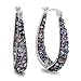 Crystalogy Silver Plated Crystal Inside Out Oval Shape Hoop Earrings, 1.2 Inch (More Colors Available)
