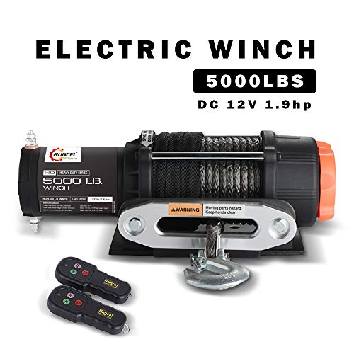 RUGCEL WINCH Waterproof IP68 Electric Winch with Hawse Fairlead,Steel Wire Rope, 2 Wired Handle and 2 Wireless Remote (5000 lb.Load Capacity-Synthetic RoÂ·pe)