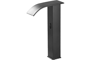 YCCUZA Automatic Touchless Vessel Sink Faucet Black Motion Sensor Bathroom Faucets Touch Free Battery Powered or Plug in Sensor Eletronic Faucet Hands Free Auto Vanity Lavatory Deck Mount
