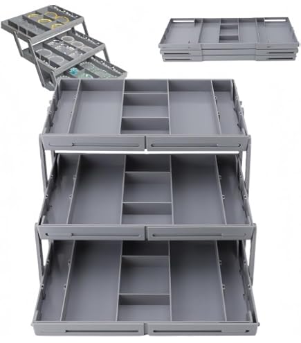 Organiseur de tiroir à 2/3 niveaux, plateau de rangement de tiroir pliable à plusieurs niveaux, plateau de rangement extensible, compartiments réglables pour bijoux (rangée simple, 3 niveaux