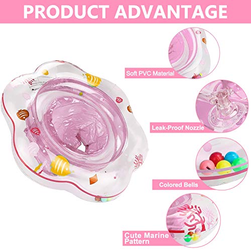 Baby Float Swimming Ring with Safety Seat, Pool Swim Float with Double Airbag Baby Kids Pool Bathtub Outdoor Swimming Pool Toys Accessories for Kids Toddlers of 6-24 Months (Pink)