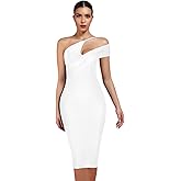 UONBOX Women's Cut Out One Shoulder Sleeveless Split Club Party Fashion Bandage Dress