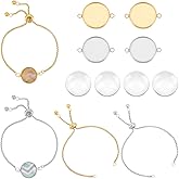 UNICRAFTALE 4 Sets 2 Colors Stainless Steel DIY Blank Dome Link Bracelet Making Kit Adjustable Slider Bracelets Chain with Round Cabochon Connector Bezel with Glass Cabochons for Jewellery Making