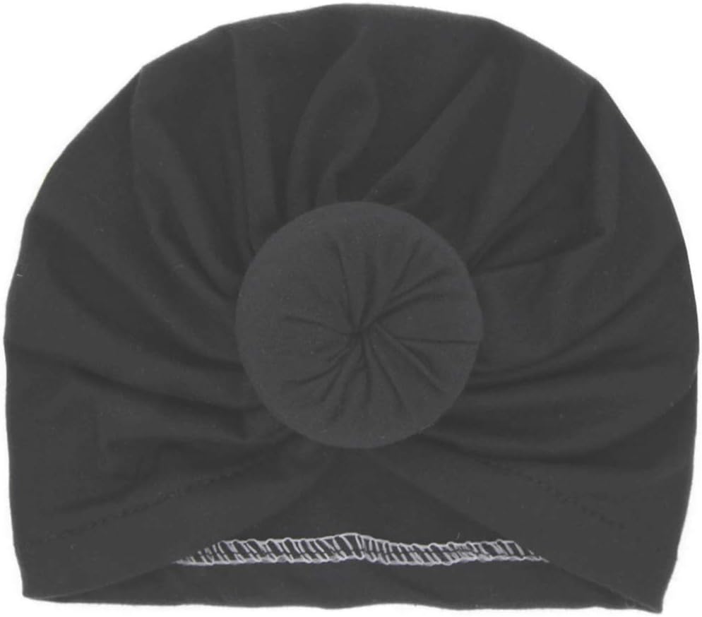 Miaoo Soft Cotton Baby Girls Hats Turbans Newborn Headwear Wrinkle Headwrap (Black)