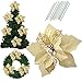 8.6 Inch Glitter Artifical Wedding Christmas Flowers Glitter Poinsettia Christmas Tree Ornaments Christmas Tree Decorations Pack of 12 (Gold)