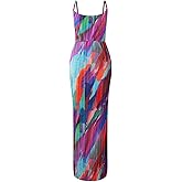 VECVOC Summer Floral Dress Sexy Strap Shoulder Pleated Maxi Dresses A Line Wedding Guest Dresses for Women